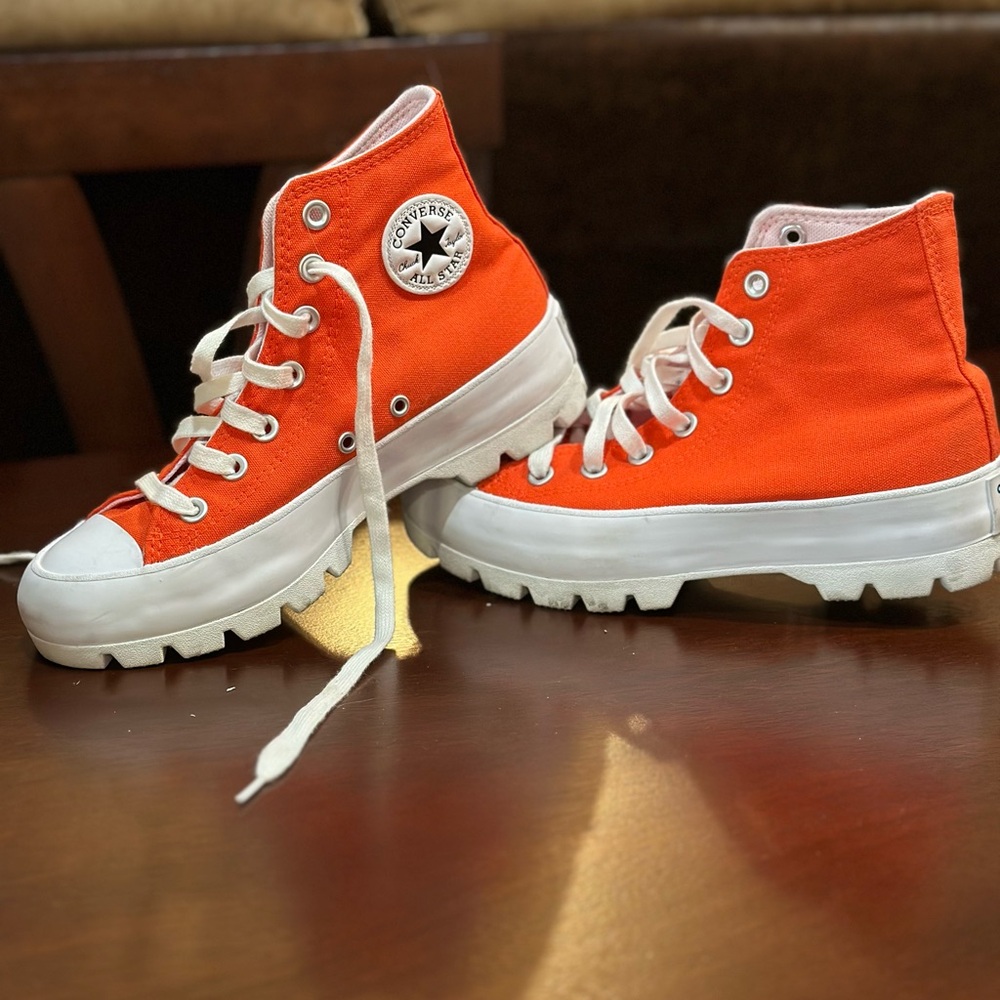 Poppy orange Converse Lugged High Tops